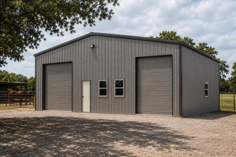 Custom engineered steel shop building and metal garage constructed by ProBuild Options in Stanislaus, California